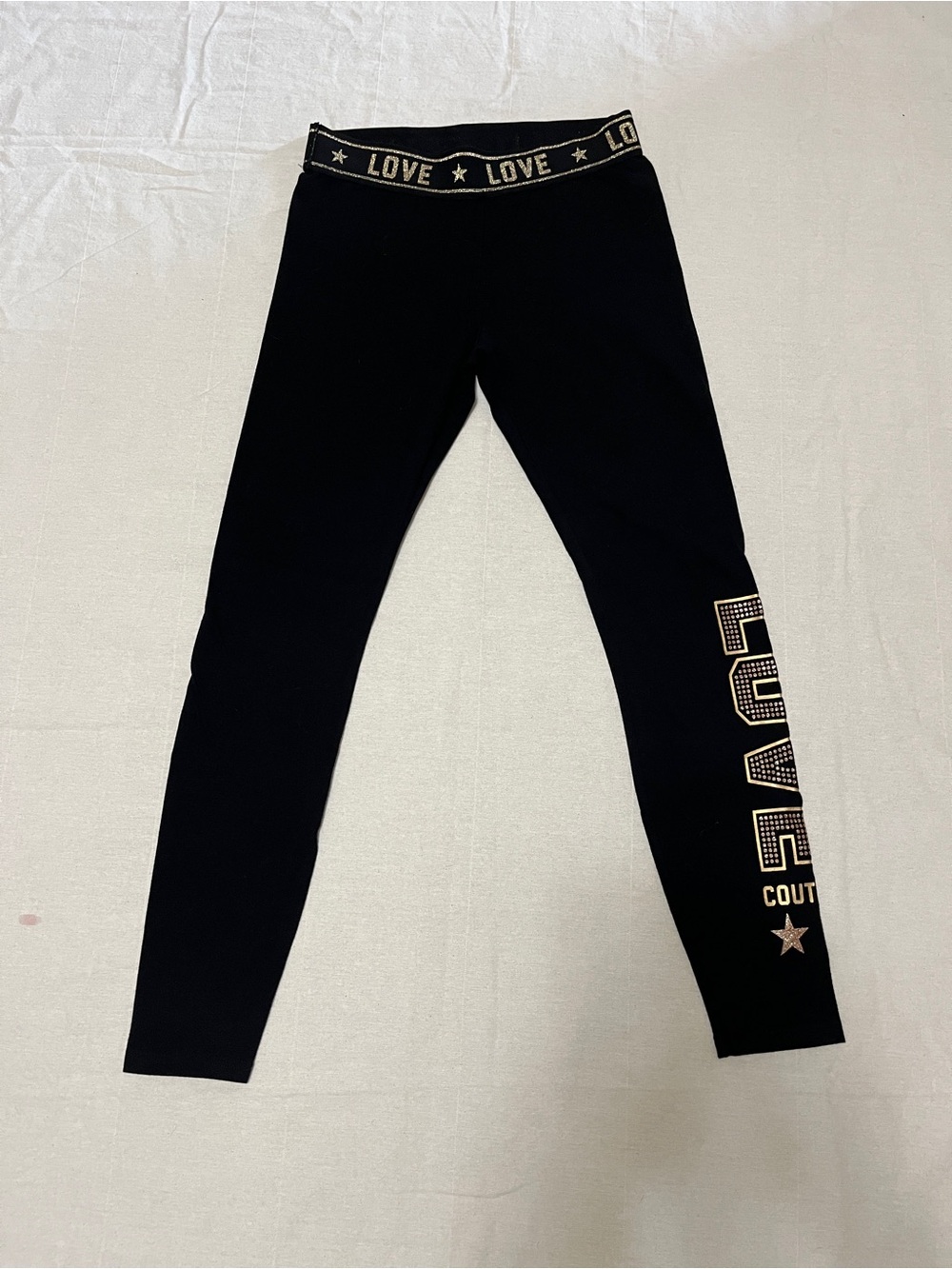 Juicy Couture Teens Black Leggings with Gold 'LOVE COUTURE’ Sz Medium Like New